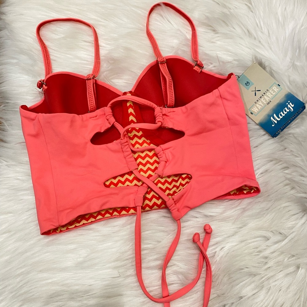 maaji swim top orange lace up back XL NWT